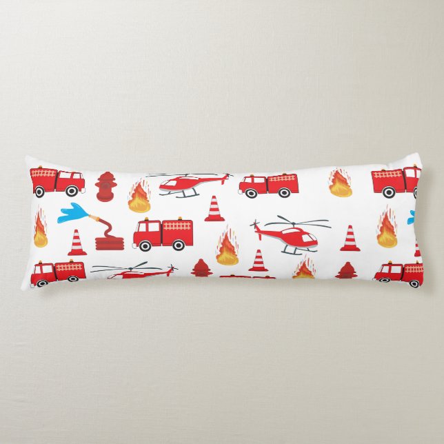 Red Transport Fire Truck Engine Brigade Pattern  Body Pillow (Front)
