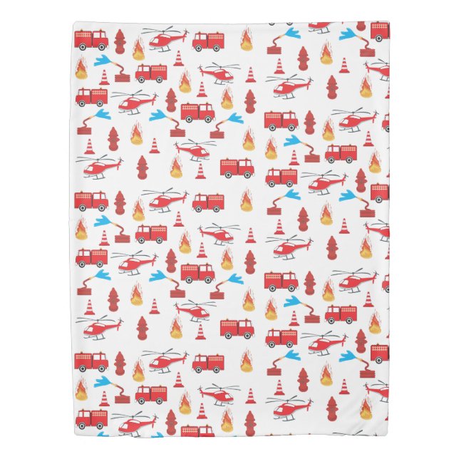 Red Transport Fire Truck Engine Brigade Pattern  Duvet Cover (Front)