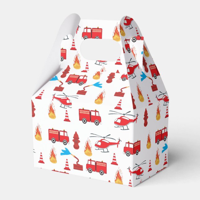 Red Transport Fire Truck Engine Brigade Pattern  Favor Boxes (Front Side)