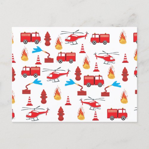 Red Transport Fire Truck Engine Brigade Pattern   Holiday Postcard