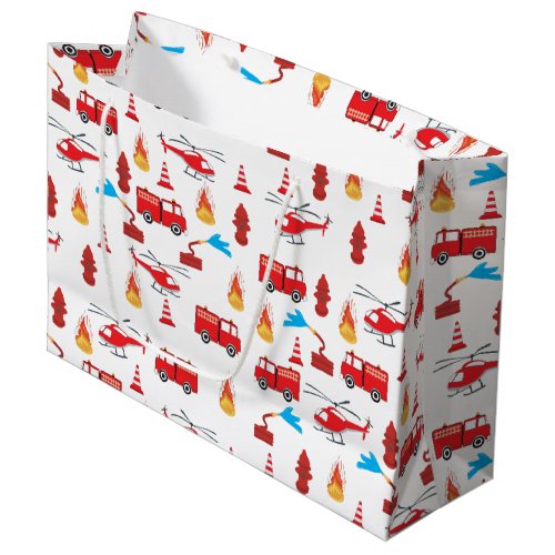 Red Transport Fire Truck Engine Brigade Pattern  Large Gift Bag
