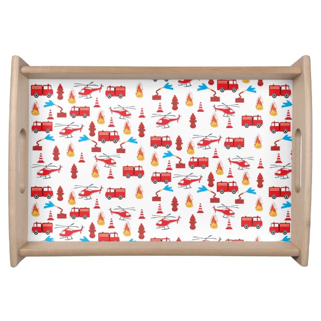 Red Transport Fire Truck Engine Brigade Pattern Serving Tray (Front)