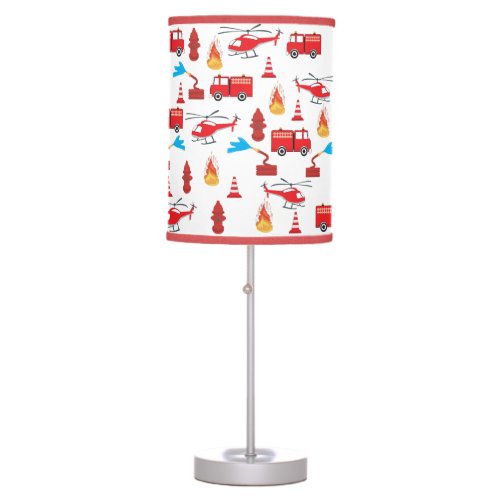Red Transport Fire Truck Engine Brigade Pattern  Table Lamp