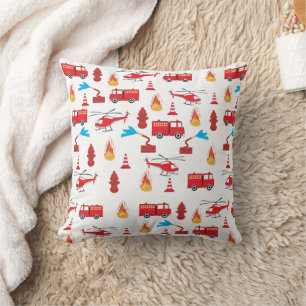 Red Transport Fire Truck Engine Brigade Pattern Throw Pillow
