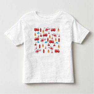 Red Transport Fire Truck Engine Brigade Pattern Toddler T-shirt