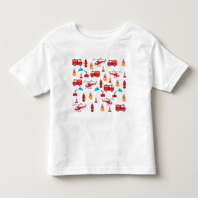 Red Transport Fire Truck Engine Brigade Pattern  Toddler T-shirt (Front)