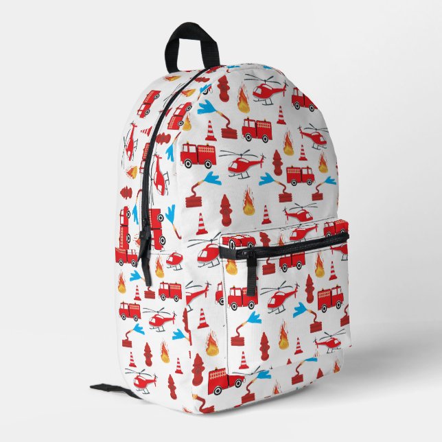 Red Transport Fire Truck Engine Brigade Trucks Printed Backpack (Back Corner Left)