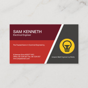 Red Trapezium Blocks Yellow Bulb Electrical Business Card