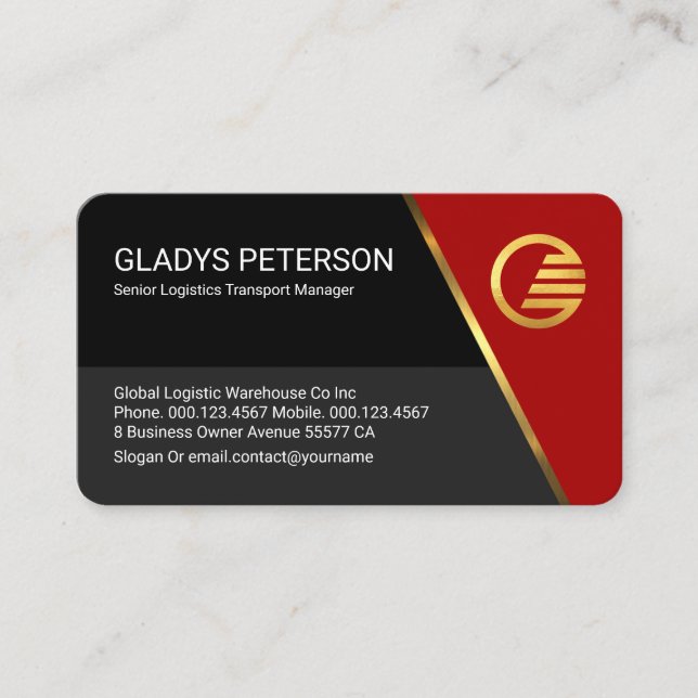 Red Trapezium Grey Layers Business Owner Card (Front)