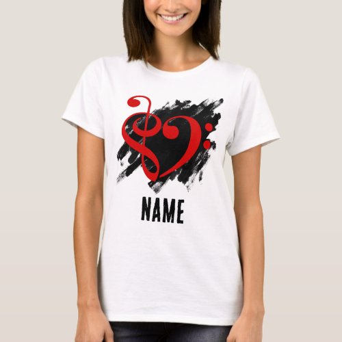 Red Treble Clef Bass Clef Heart Customized T-Shirt