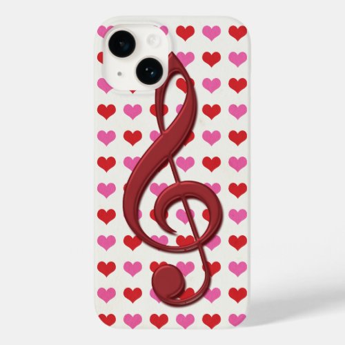 Red Treble Clef Love Hearts Music Case_Mate iPhone 14 Case