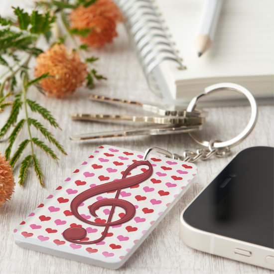 Red Treble Clef Love Hearts Music Keychain