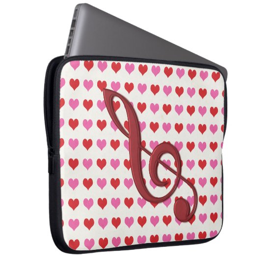 Red Treble Clef Love Hearts Music Laptop Sleeve