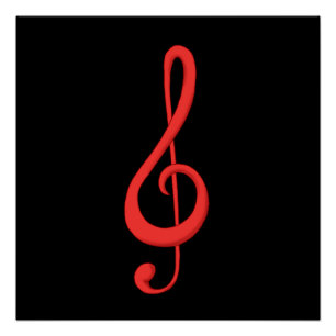 Red treble clef music illustration. poster