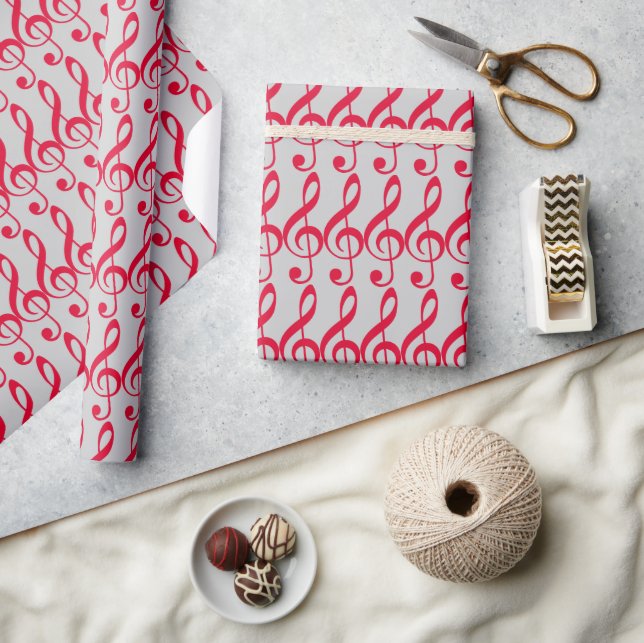 Red Treble Clef Music Note Wrapping Paper (Crafts)