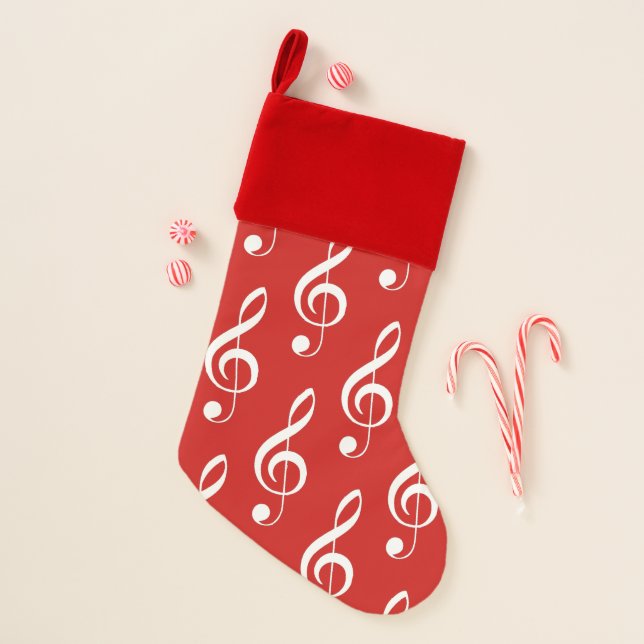 Red Treble Clef Musical Stocking (Front)