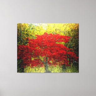 Red Tree Abstract Painting In Autumn Canvas Print
