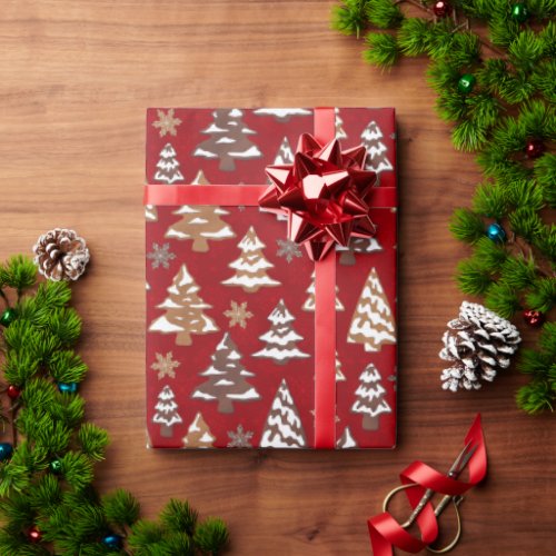 Red Tree Gingerbread Cookies Christmas  Wrapping Paper