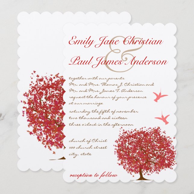 Red Tree Hummingbird  Wedding Invitation (Front/Back)