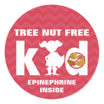 Red Tree Nut Free Kid Girl Silhouette Epinephrine Classic Round Sticker