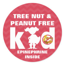 Red Tree Nut Peanut Free Kid Epinephrine Girl Classic Round Sticker