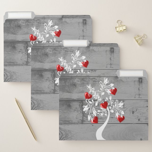 Red Tree of Hearts File Folders (Set)