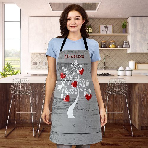 Red Tree of Hearts Personalized Apron