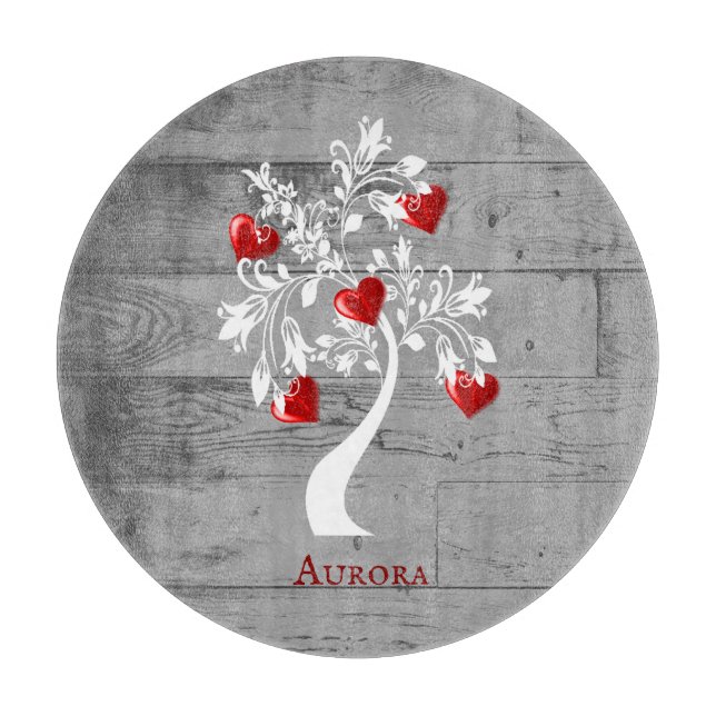 Red Tree of Hearts Personalized Cutting Board (Front)