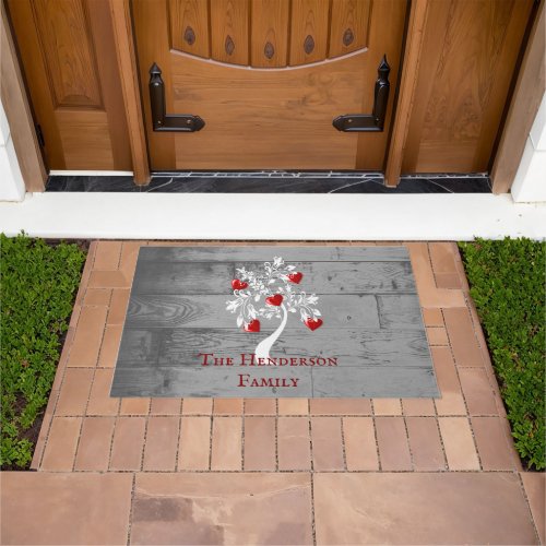 Red Tree of Hearts Personalized Doormat