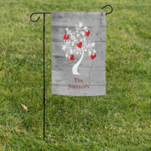 Red Tree of Hearts Personalized Garden Flag