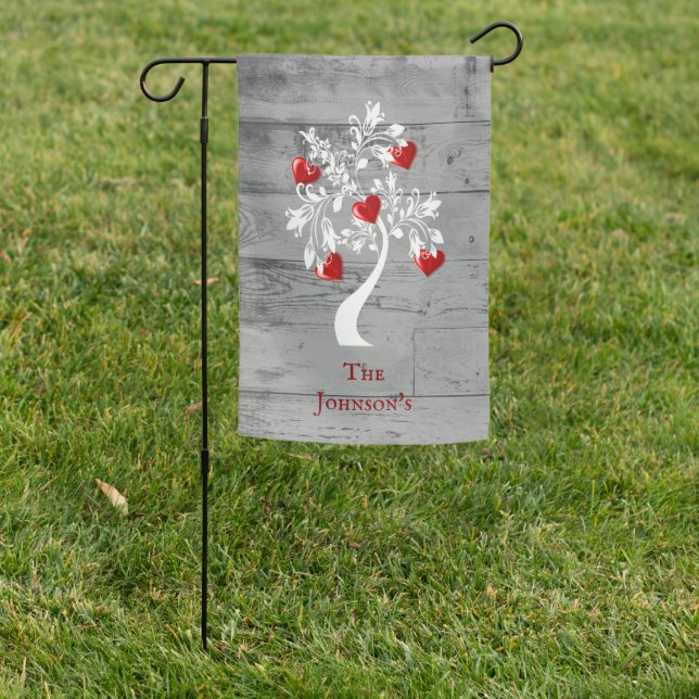 Red Tree of Hearts Personalized Garden Flag (In SItu)