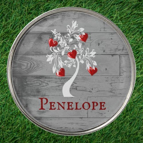 Red Tree of Hearts Personalized Golf Ball Marker