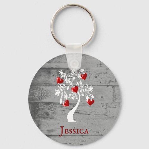 Red Tree of Hearts Personalized Keychain