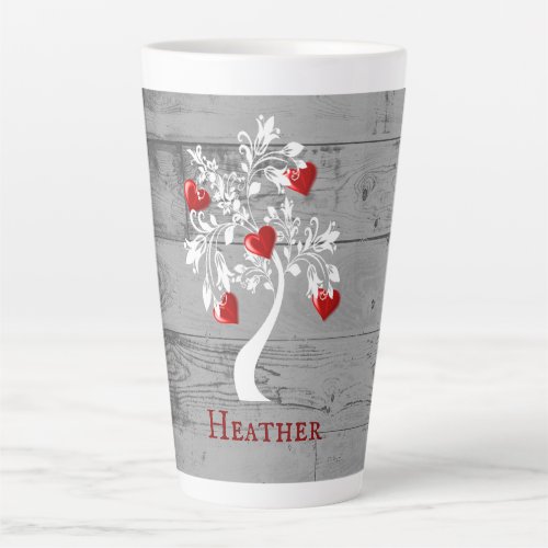 Red Tree of Hearts Personalized Latte Mug