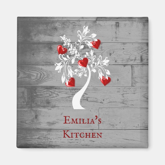 Red Tree of Hearts Personalized Magnet (Front)