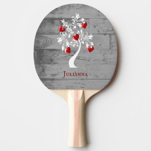 Red Tree of Hearts Personalized Ping Pong Paddle