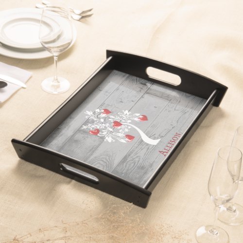 Red Tree of Hearts Personalized Serving Tray