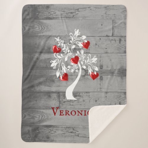 Red Tree of Hearts Personalized Sherpa Blanket