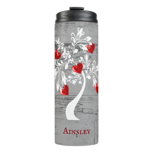 Red Tree of Hearts Personalized Thermal Tumbler