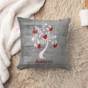 Red Tree of Hearts Personalized Throw Pillow