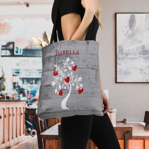Red Tree of Hearts Personalized Tote Bag