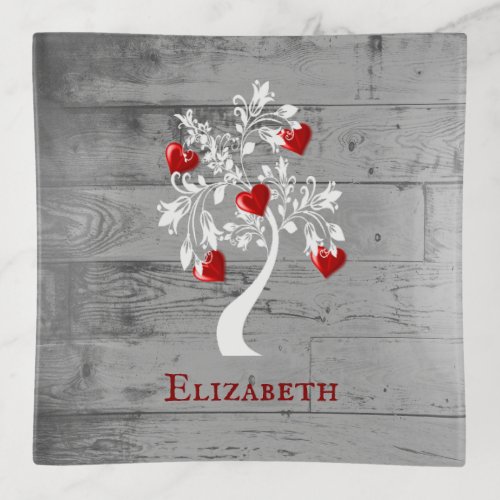 Red Tree of Hearts Personalized Trinket Tray