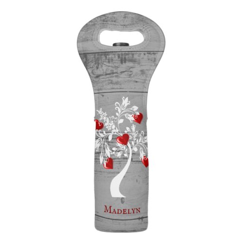 Red Tree of Hearts Personalized Wine Bag