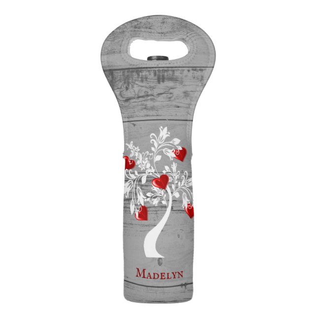 Red Tree of Hearts Personalized Wine Bag (Front)