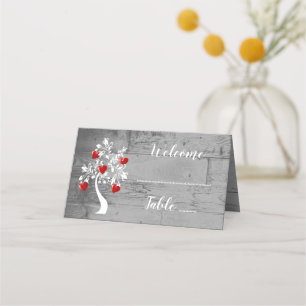 Red Tree of Hearts Reception Place Card