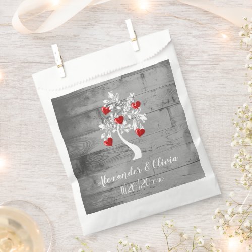 Red Tree of Hearts Wedding Favor Bags