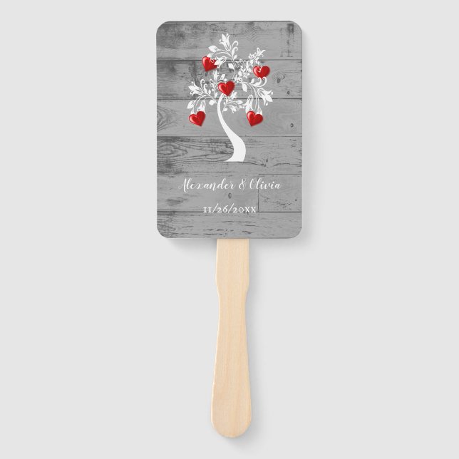 Red Tree of Hearts Wedding Favor Hand Fan (Front)