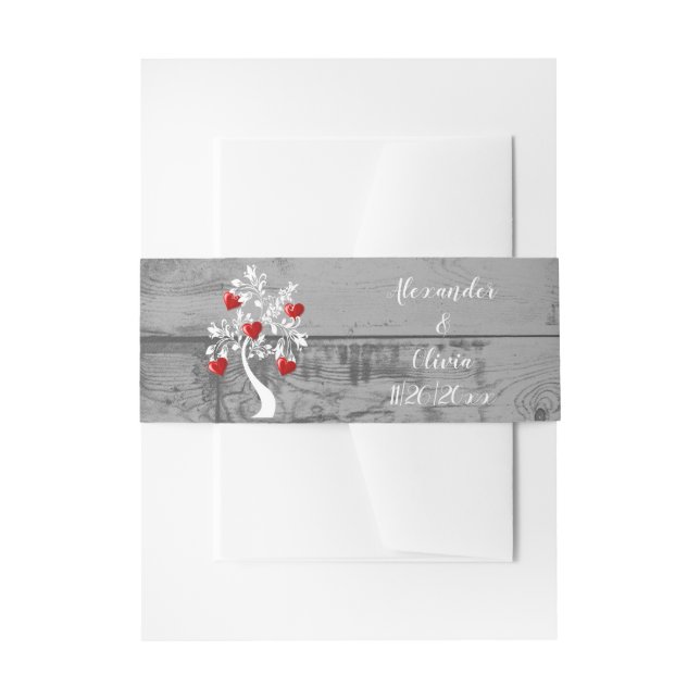Red Tree of Hearts Wedding Invite Belly Band (Front Example)