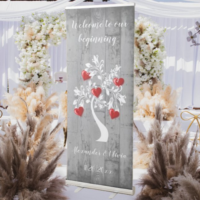 Red Tree of Hearts Wedding Welcome Banner (Red Tree of Hearts Wedding Welcome Banner)