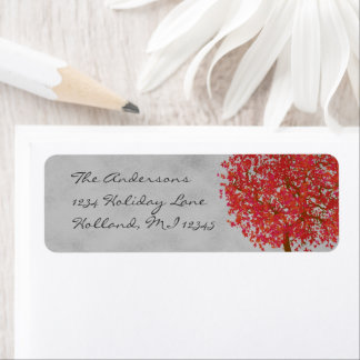 Red Tree On Gray Return Address Label